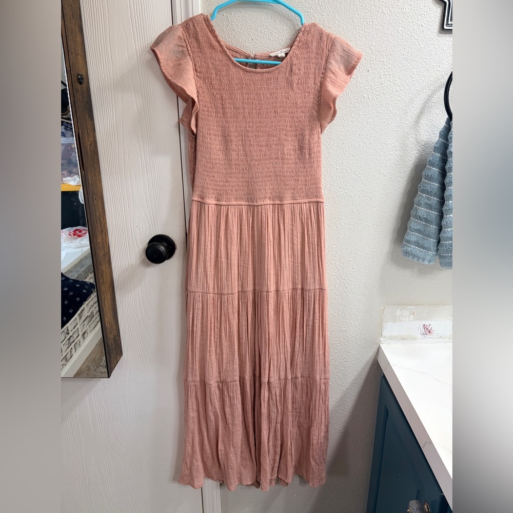 Dusty Rose Tiered Maxi Dress with Flutter Sleeves